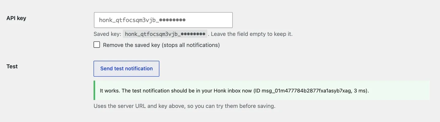 The answer to “Send test notification”: it works, with the message ID.